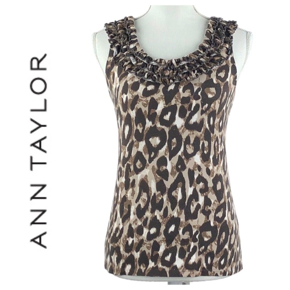 Ann Taylor Tops - ANN TAYLOR | Animal Print Sleeveless Ruffle Top